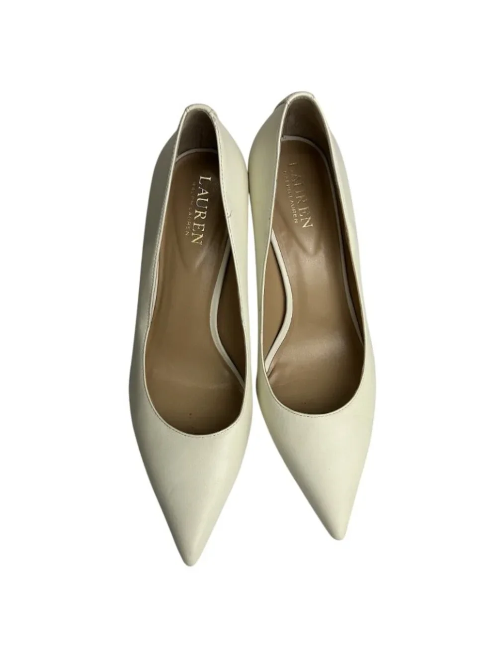 Lauren Ralph Lauren Lanette Pumps Women's 9B Cream Leather Upper, Pointed Toe